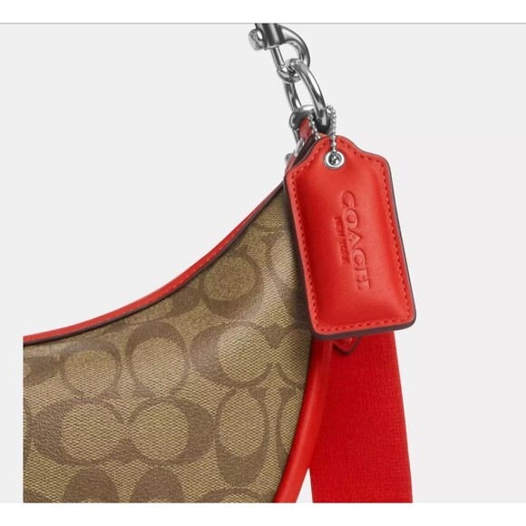 New Coach CR283 Aria Shoulder bag Logo Signature Khaki / Miami Red - Picture 4 of 6